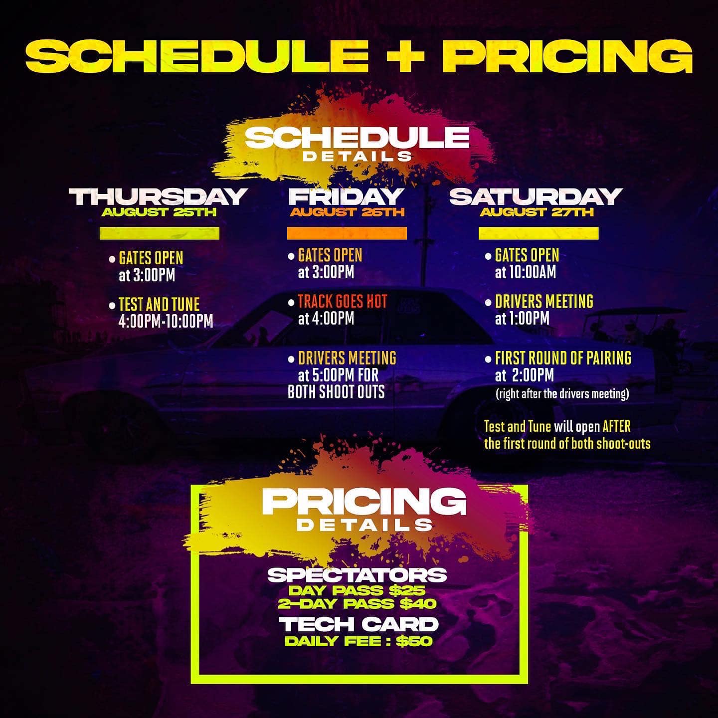 Event Times and Pricing