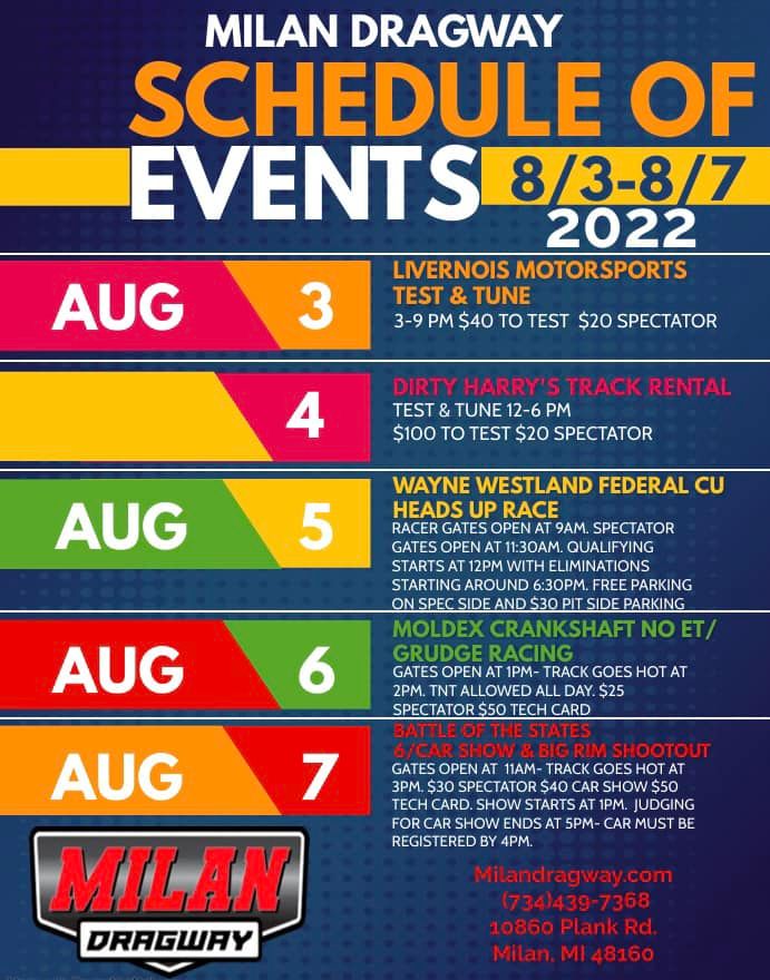 Schedule of Events 8/3-8/7