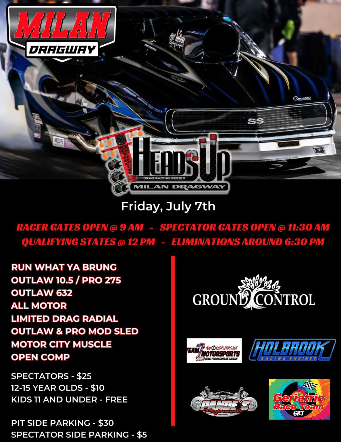 Ground Control Property Services HEADS UP Racing Series Milan Dragway