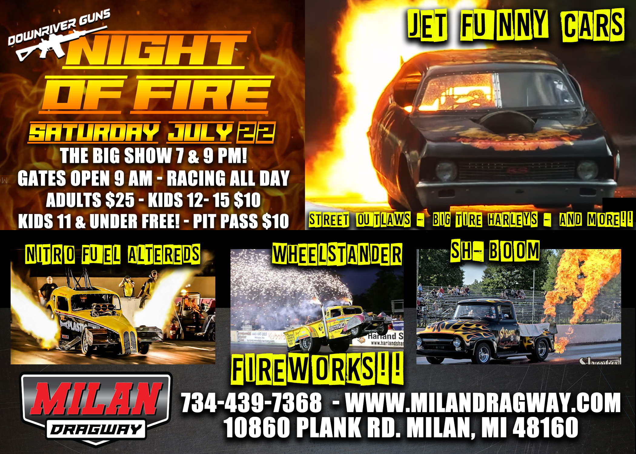 Night of Fire at Milan Dragway. July 22, 2023.